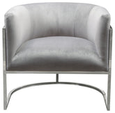 Elevated Barrel Shaped Accent Chair, Gray Velvet, Silver Frame By Diamond Sofa
